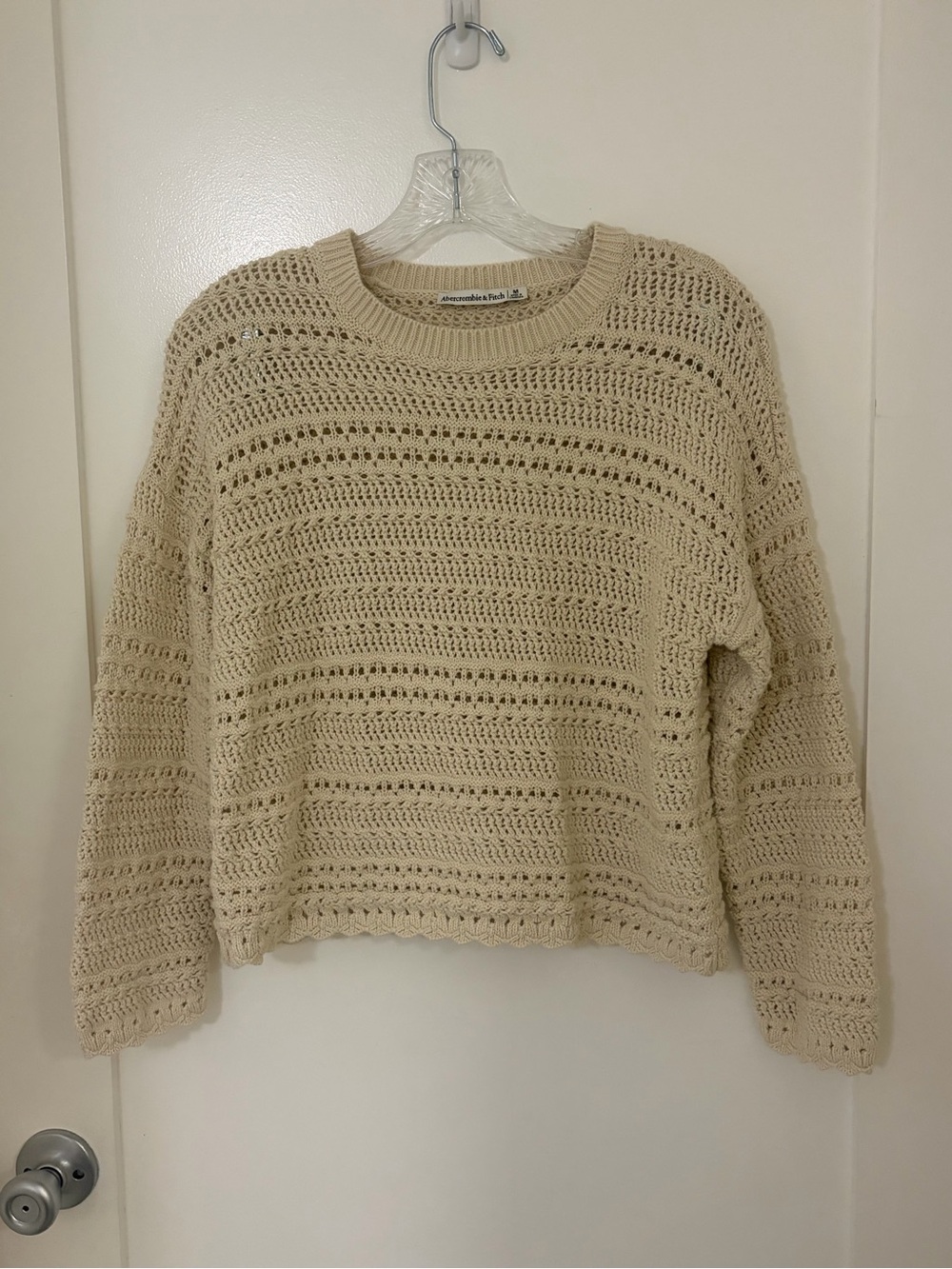 Abercrombie & Fitch Beige Open-Knit Crewneck Sweater